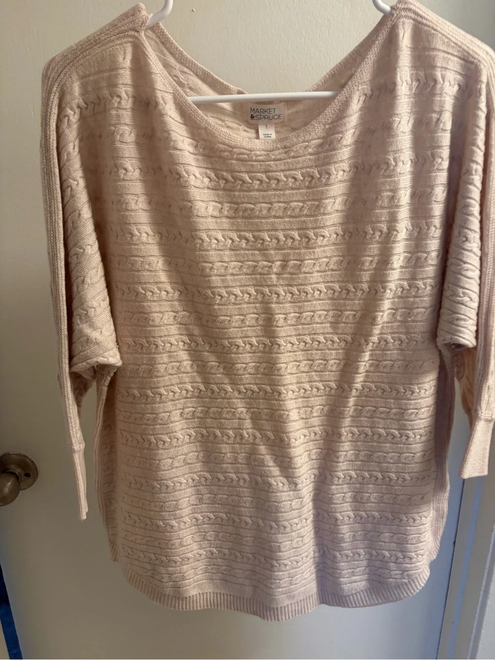 Market & Spruce Women's Light Pink Cream Cable-Textured Scoop Neck Sweater